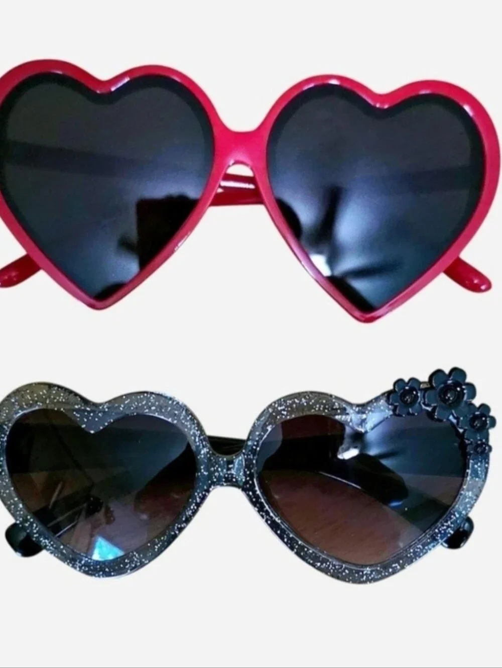 Heart-Shaped Sunglasses Duo - Red & Silver Glitter, Sunnies